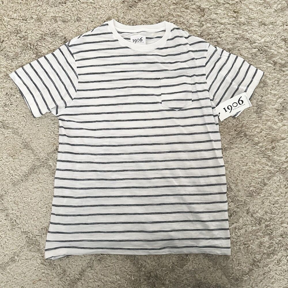 Carly Jean Los Angeles 1906 Hammond Black White Striped T-Shirt Pocket Men Large
